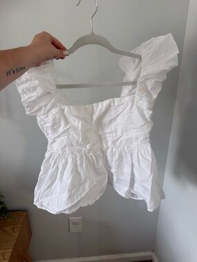 White Ruffled Square-Neck Peplum Top Abercrombie size M